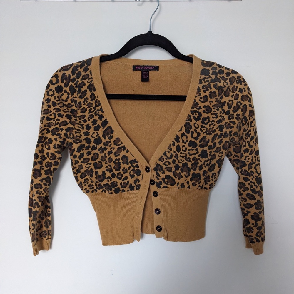 Vintage Betsey Johnson Leopard Print Button-Up Sweater size medium